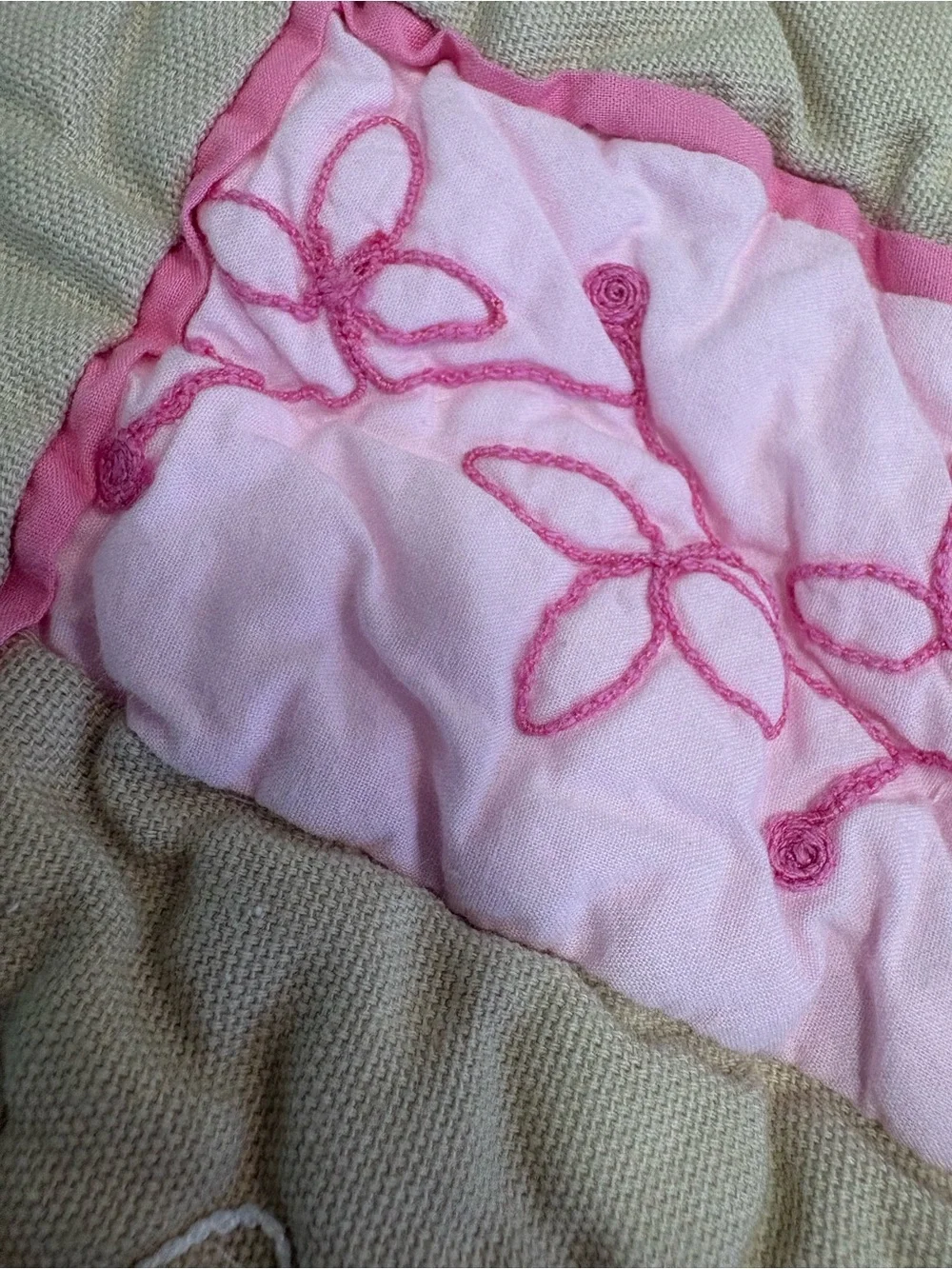 Pottery Barn Teen Pink Floral Embroidered Patchwork Euro Shams 24”